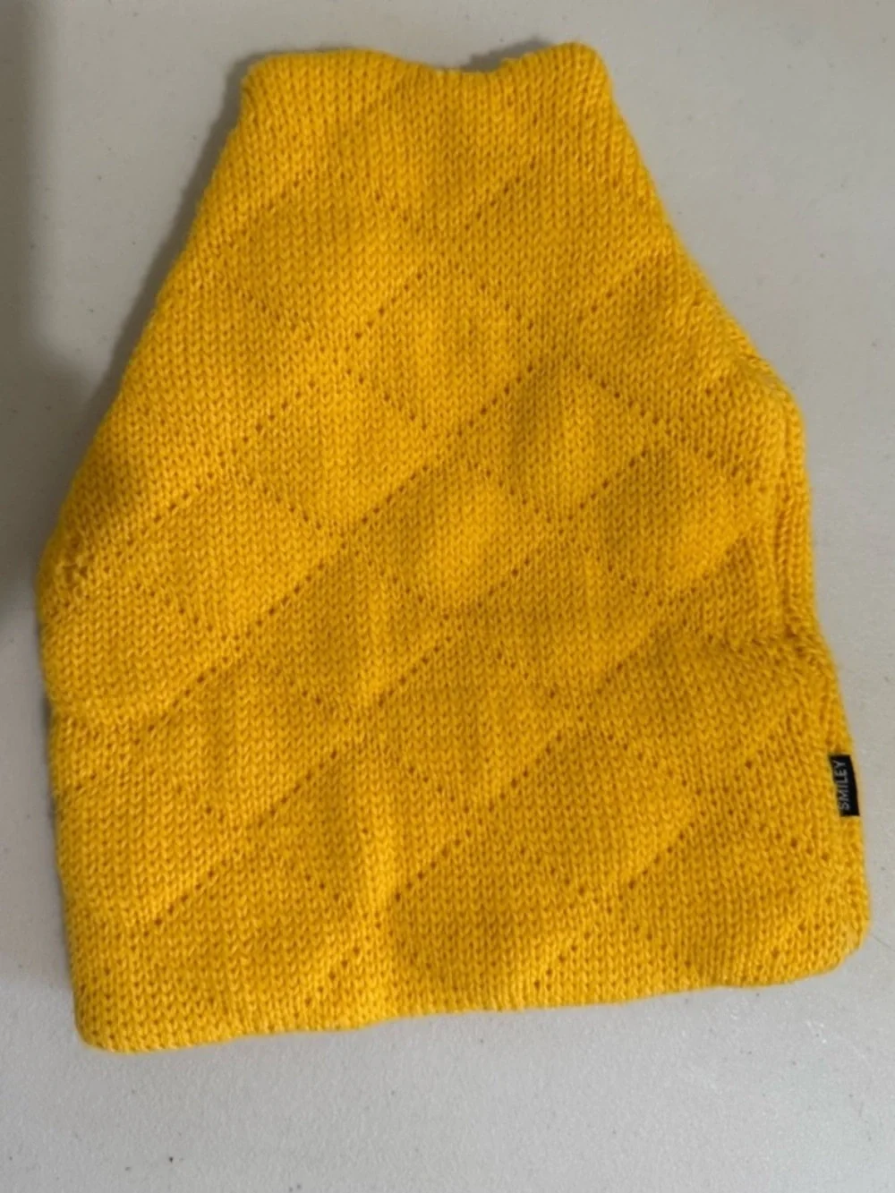 Smiley Yellow Knit Beanie for Kids with Quilted Texture - Unbranded